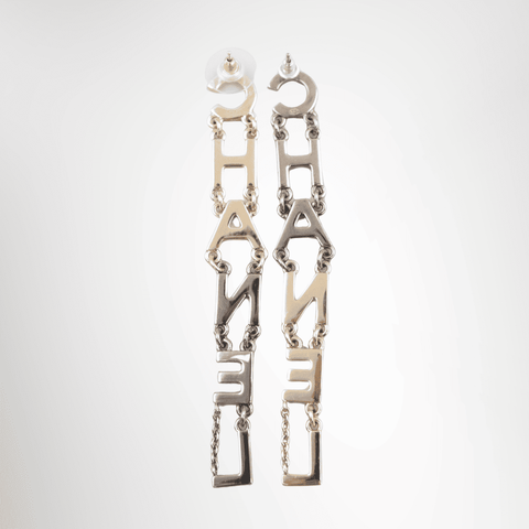 Chanel Crystal and Pearl Logo Drop Earrings
