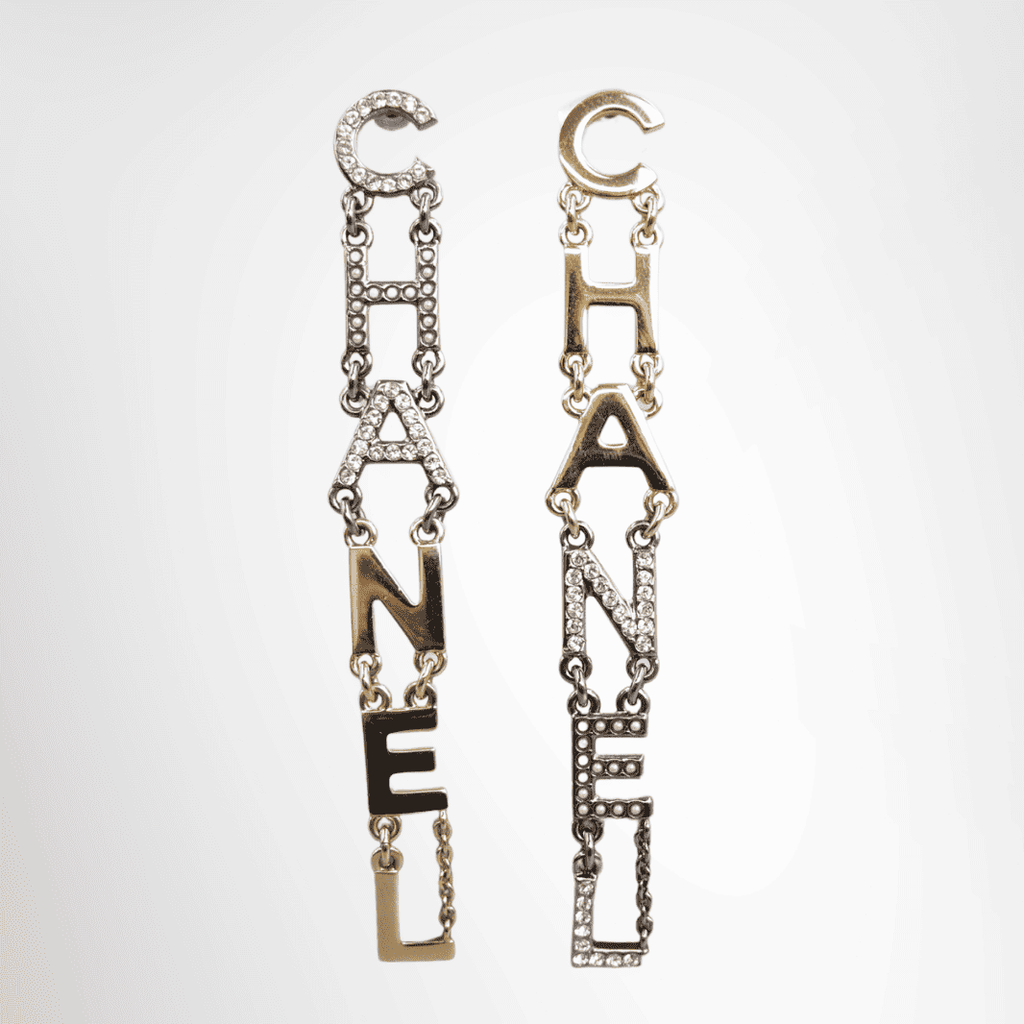 Chanel Crystal and Pearl Logo Drop Earrings