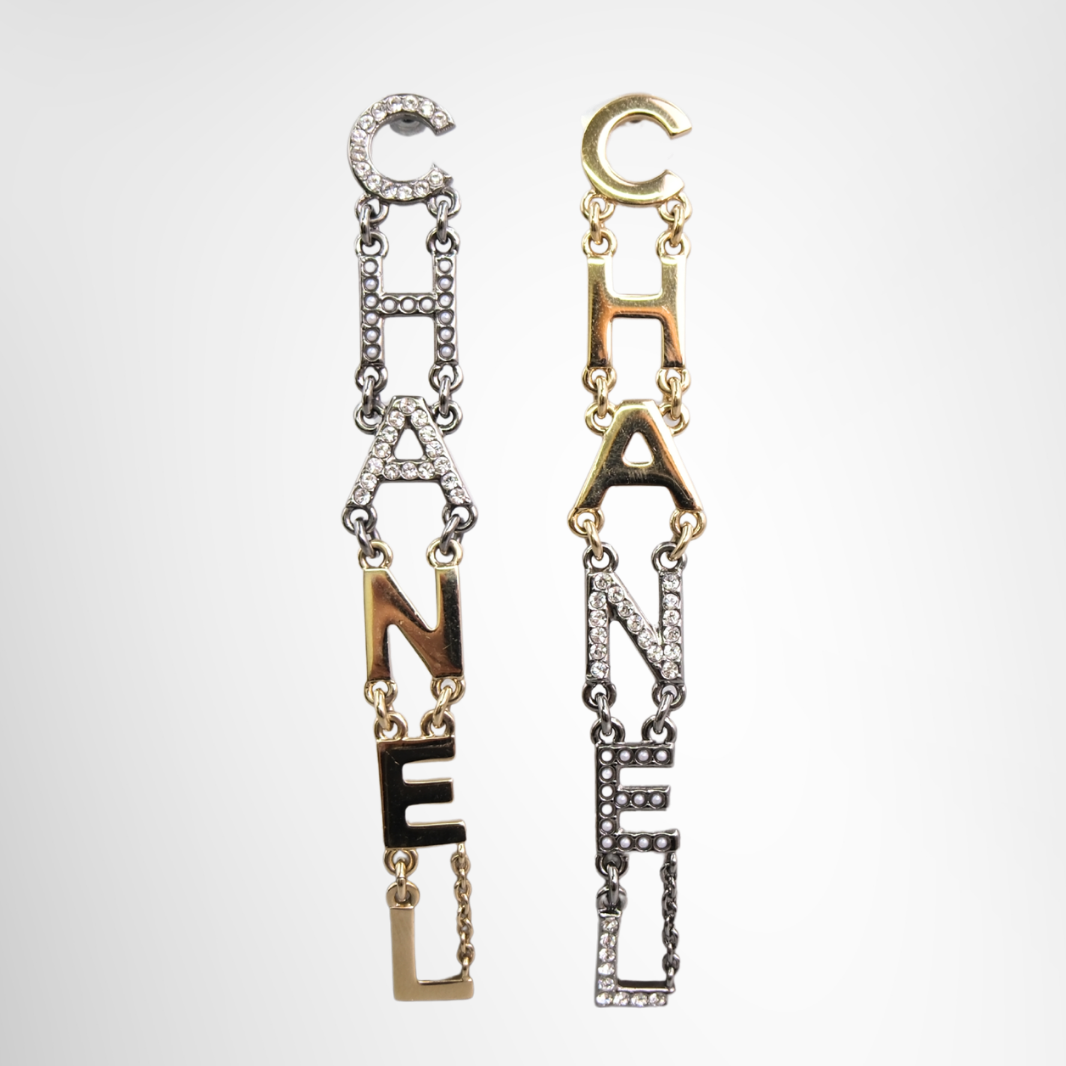 Crystal Faux Pearl Logo Drop Earrings