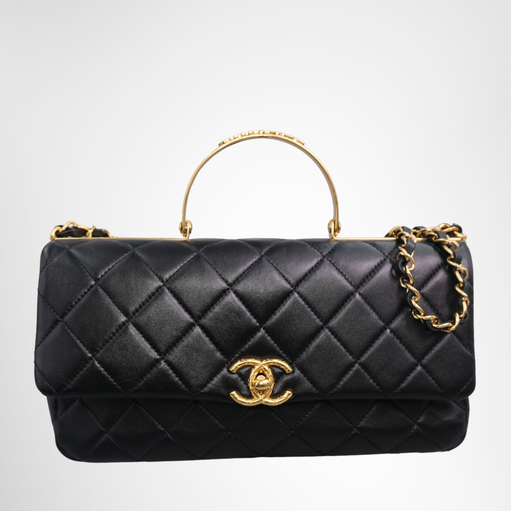 Chanel Quilted Lambskin Metal Top Handle Flap Bag – Black