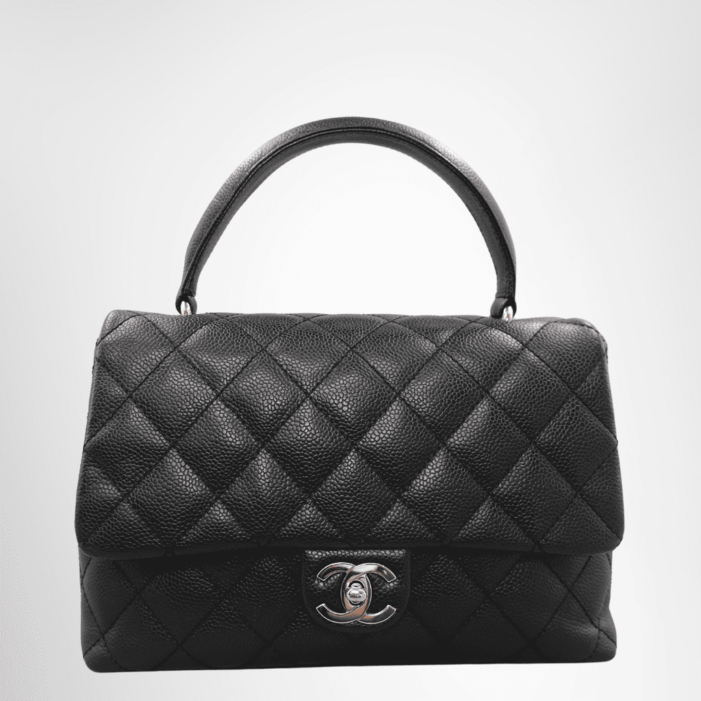 Chanel Vintage Top Handle Flap Bag Silver Hardware