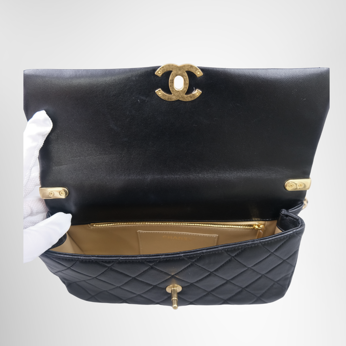 Chanel Quilted Lambskin Metal Top Handle Flap Bag – Black