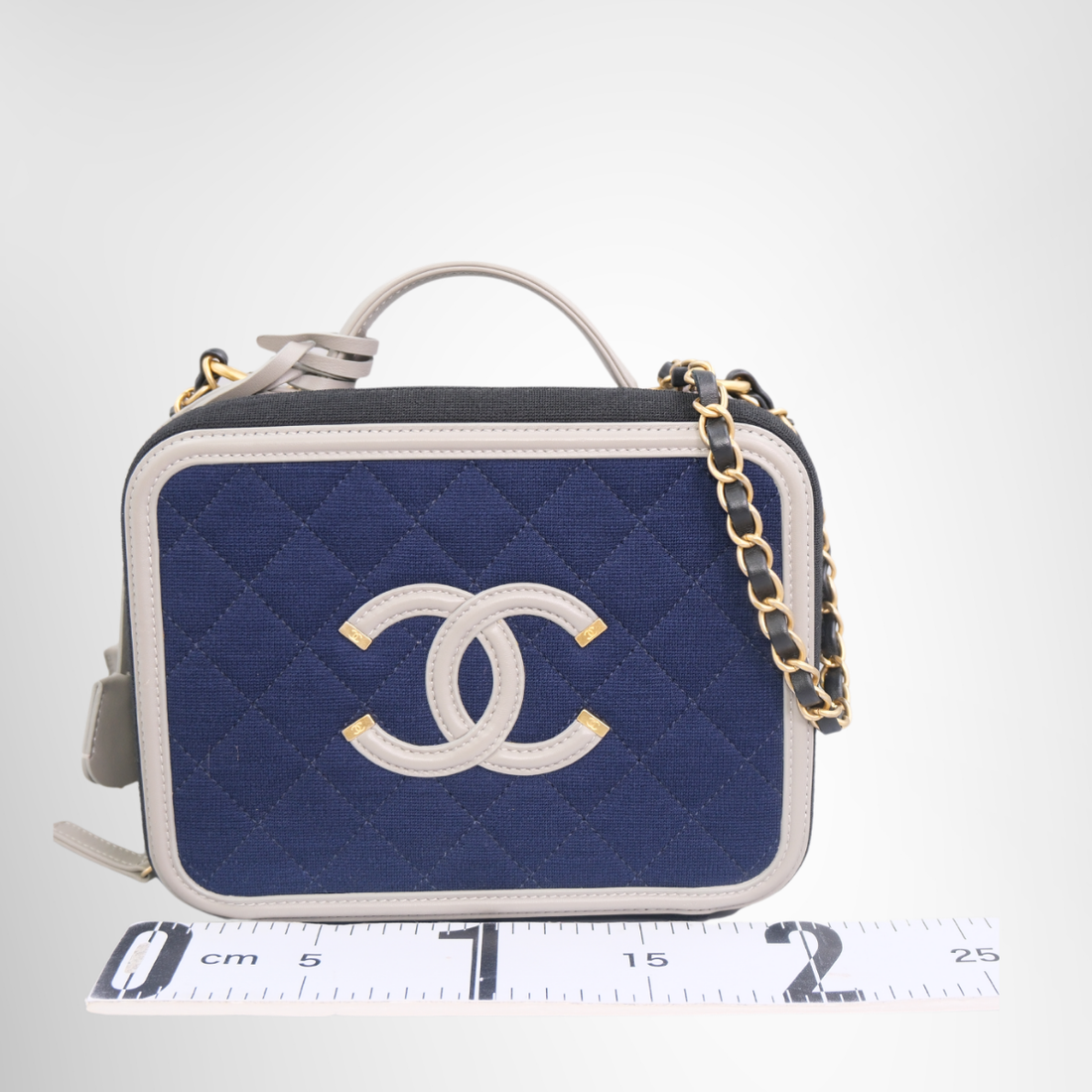 Jersey Quilted Small CC Filigree Vanity Case Blue Black Grey