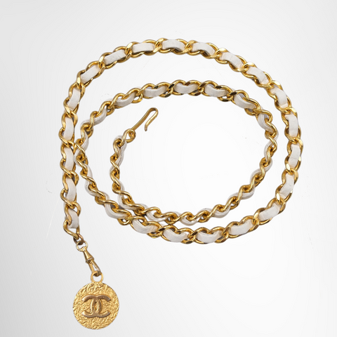 Chanel Vintage Medallion Chain Leather  gold-tone