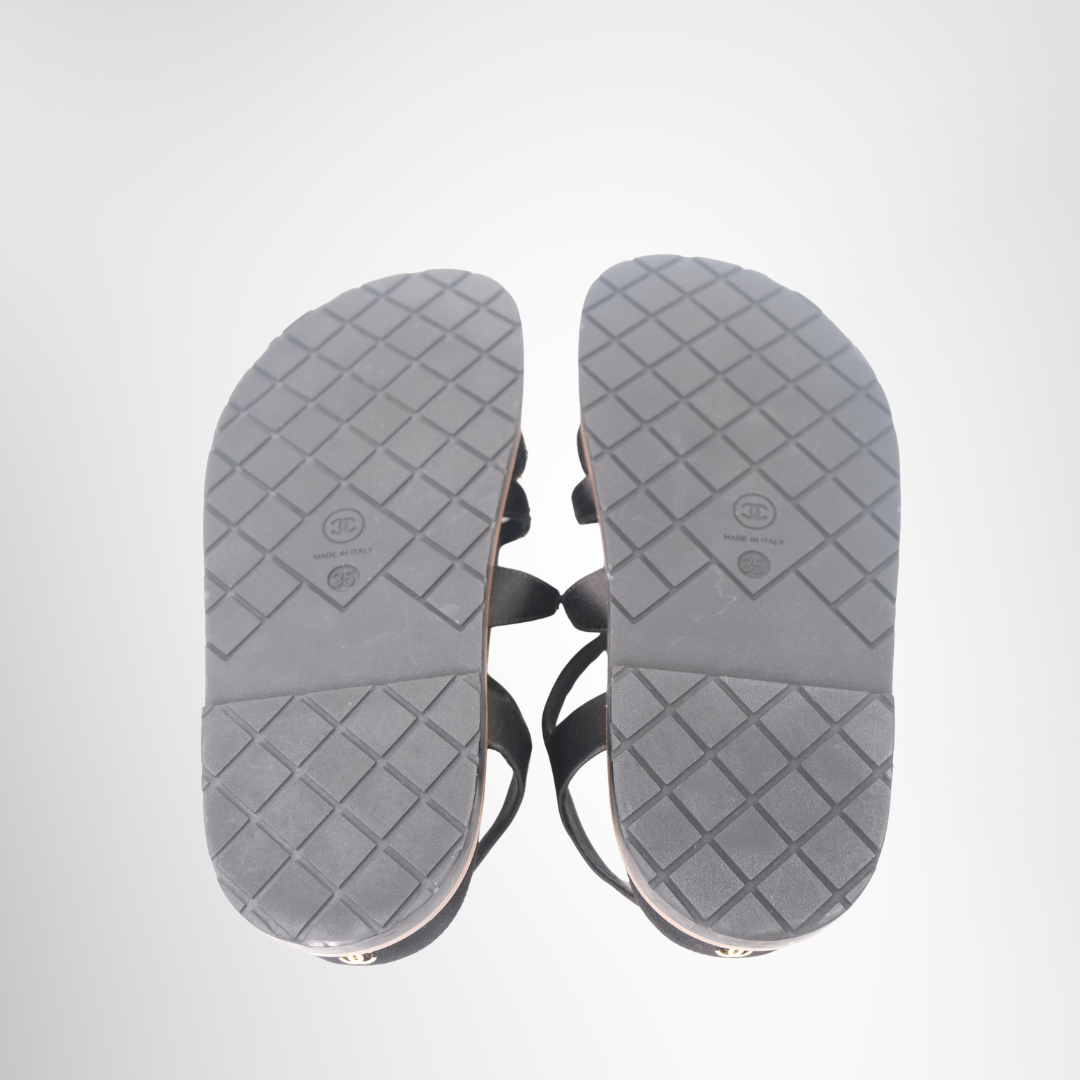 Chanel Black Sandals Size 35 – Pre-Owned Luxury Shoes – Antonio & Co – Bottom View 