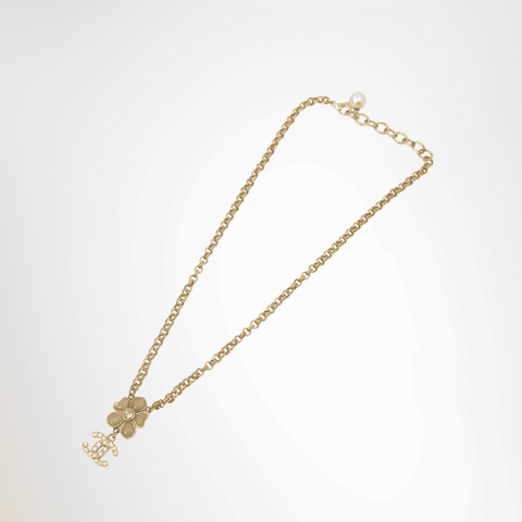 Chanel Vintage Flower Motif Rhinestone in CC Logo Charm Necklace