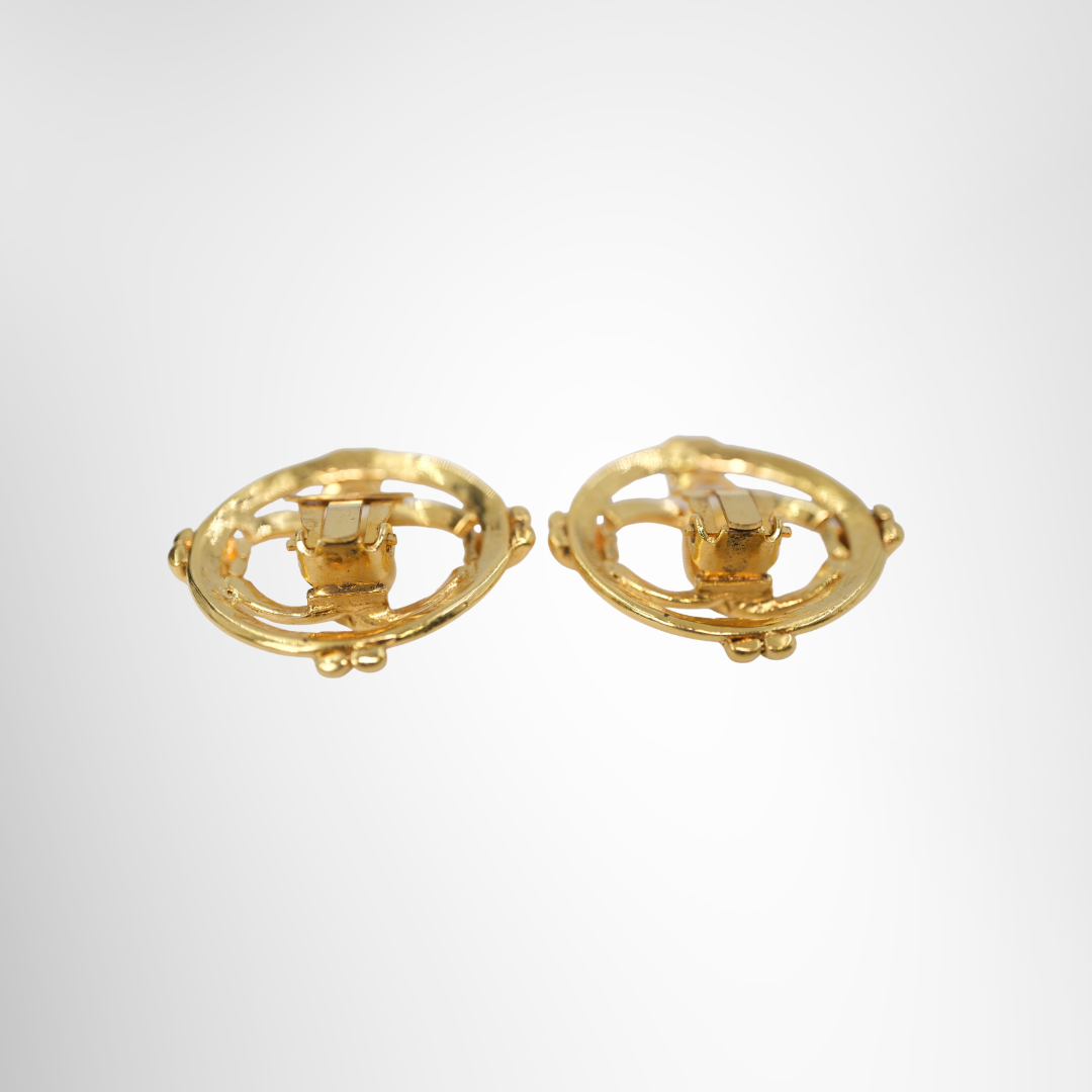 Chanel Preowned Luxury 93A Gold Plated Circular Clip-On Earrings Accessories Back Side View - Antonio & Co.