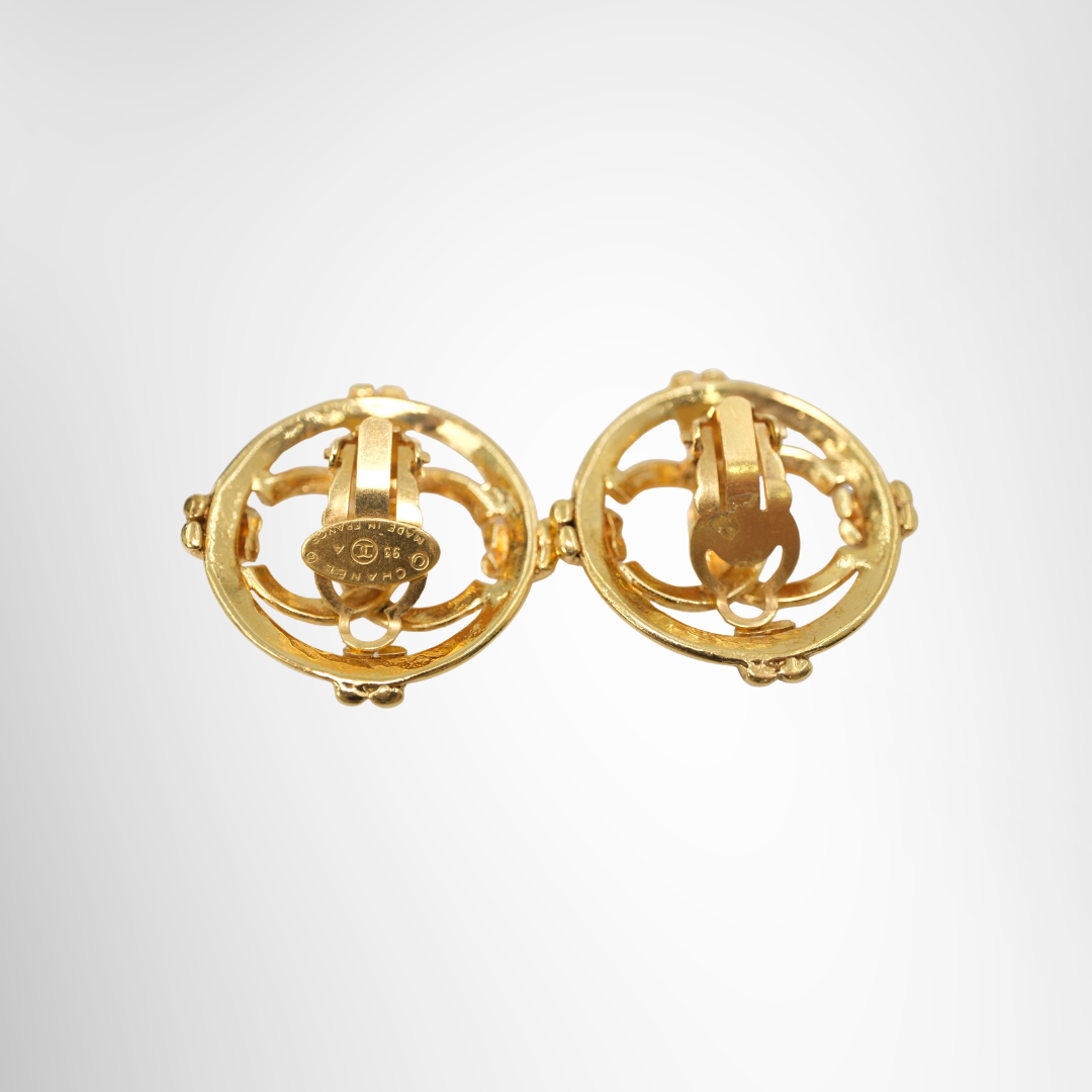 Chanel Preowned Luxury 93A Gold Plated Circular Clip-On Earrings Accessories Back View - Antonio & Co.