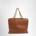 Chanel Preowned Luxury Bag Caviar Logo Chain Leather Tote Front View