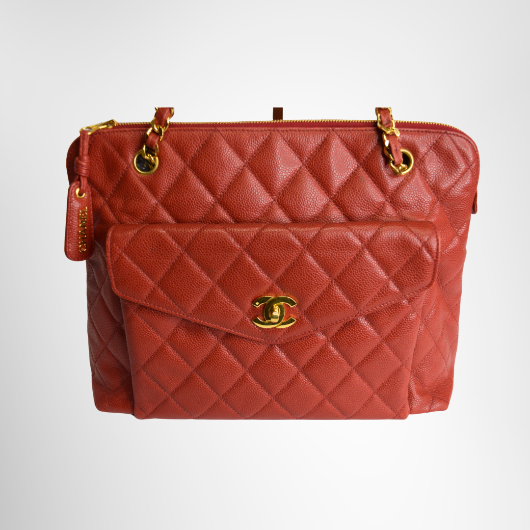 Chanel Preowned Luxury Bag Caviar Quilted Front Pocket Shoulder Bag Front View 2