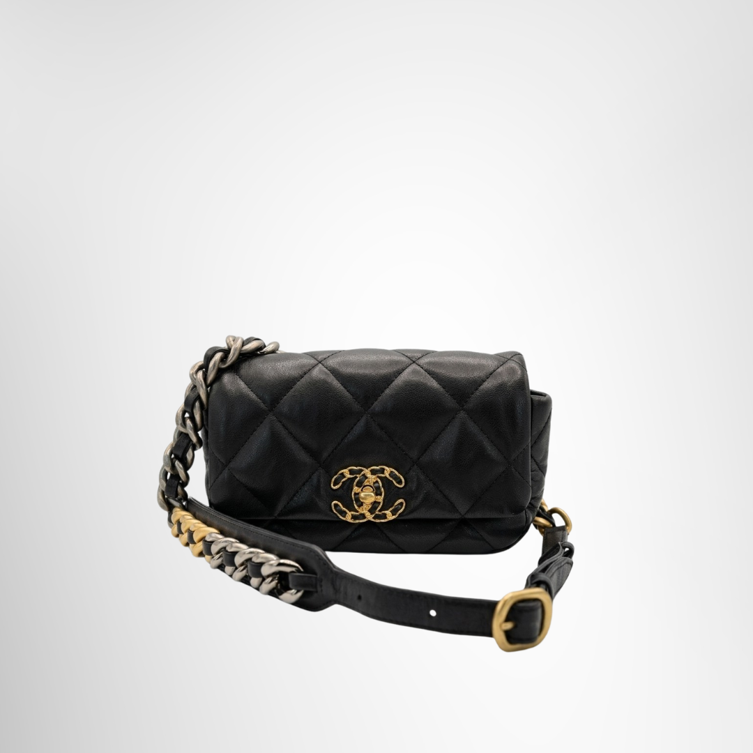 Chanel Preowned Luxury Bag Chanel 19 Small Waist Bag Front View