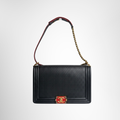 Chanel Preowned Luxury Bag Cube Embossed Boy Flap Bag Front View