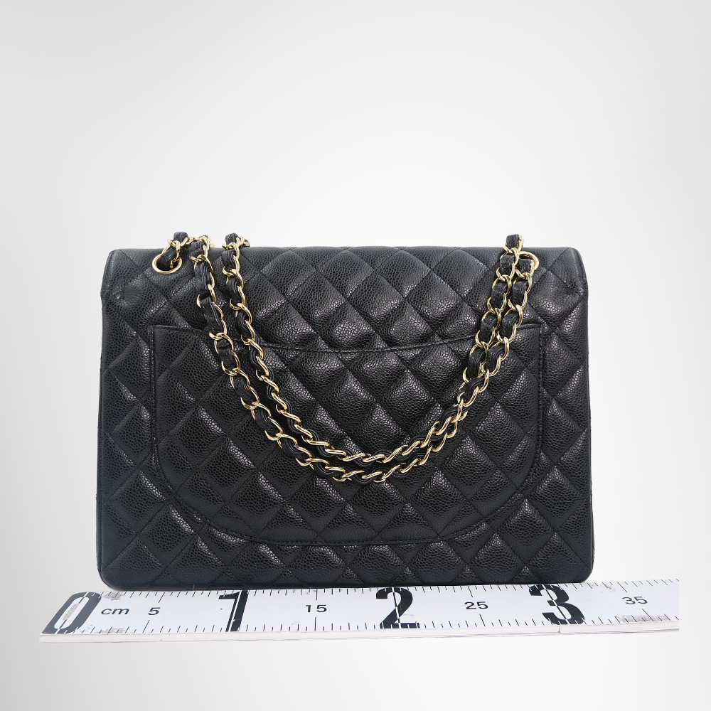 Chanel Preowned Luxury Bag Maxi Double Flap Bag in Quilted Caviar Back View
