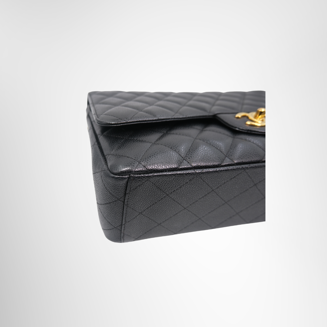 Chanel Preowned Luxury Bag Maxi Double Flap Bag in Quilted Caviar Bottom View 3