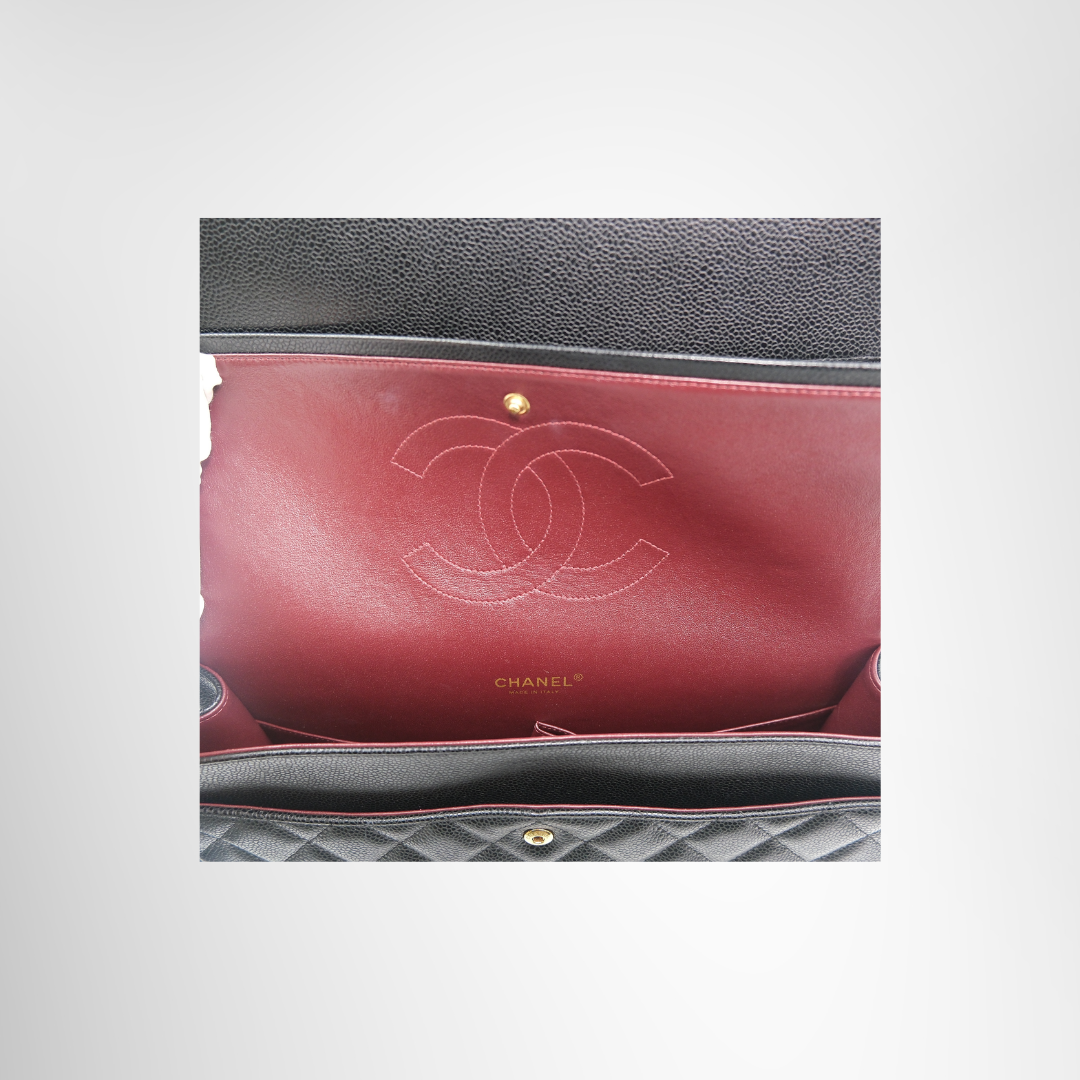 Chanel Preowned Luxury Bag Maxi Double Flap Bag in Quilted Caviar Interior View 3