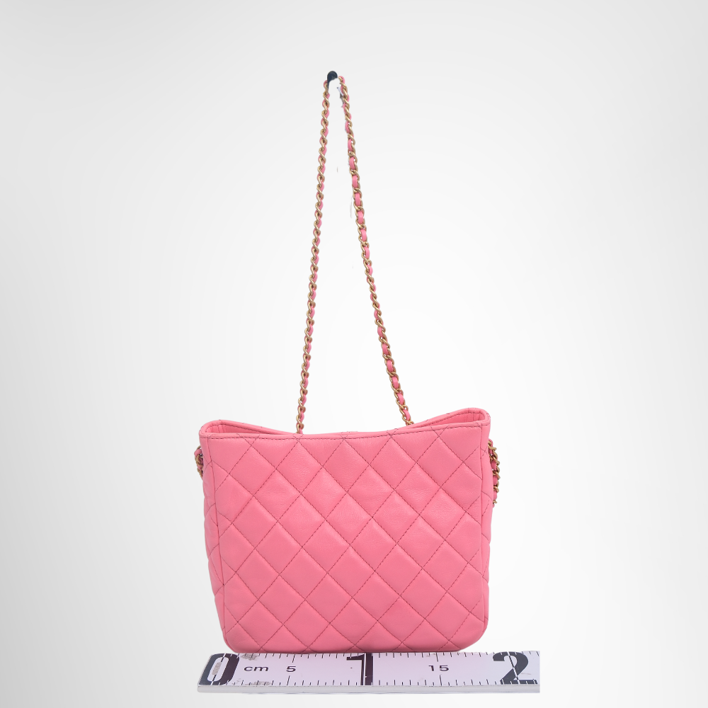 Chanel Preowned Luxury Bag Small Hobo Lambskin Chain Shoulder Bag Back View