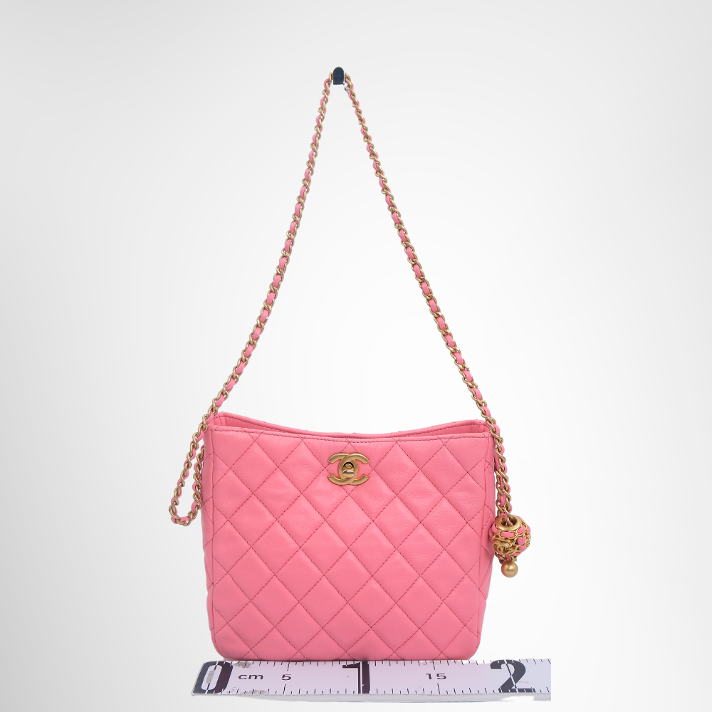 Chanel Preowned Luxury Bag Small Hobo Lambskin Chain Shoulder Bag Front View 2