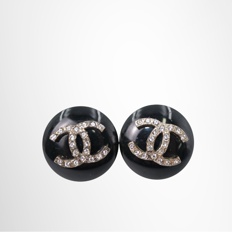 Chanel Preowned Luxury Black Plastic CC Logo Rhinestone Clip-On Accessories Front Page - Antonio & Co.