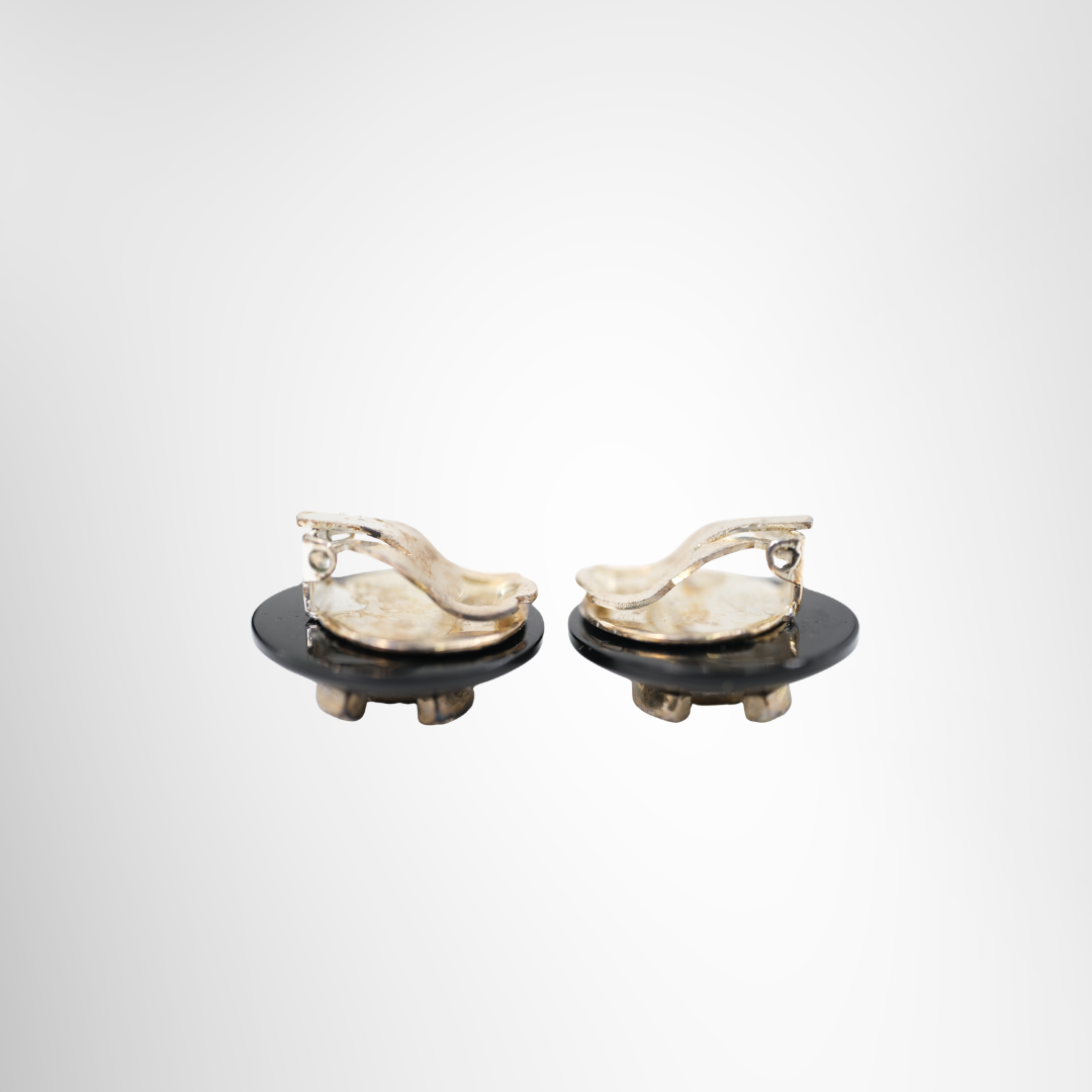 Chanel Preowned Luxury Black Plastic CC Logo Rhinestone Clip-On Accessories Side View - Antonio & Co.