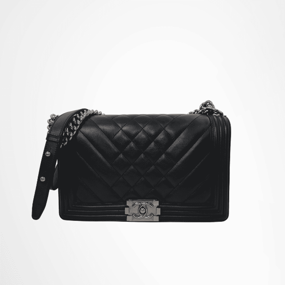 Chanel Boy Chevron Quilted Lambskin Flap Bag – Black