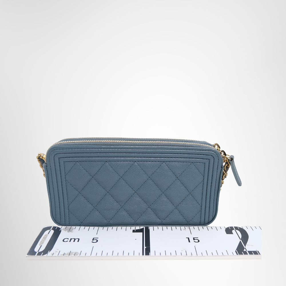 Chanel Preowned Luxury Boy Double Zip Around Wallet on Chain in Caviar Leather Back View