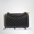 Chanel Preowned Luxury Boy Lambskin 2-Way Handbag in Black Back View