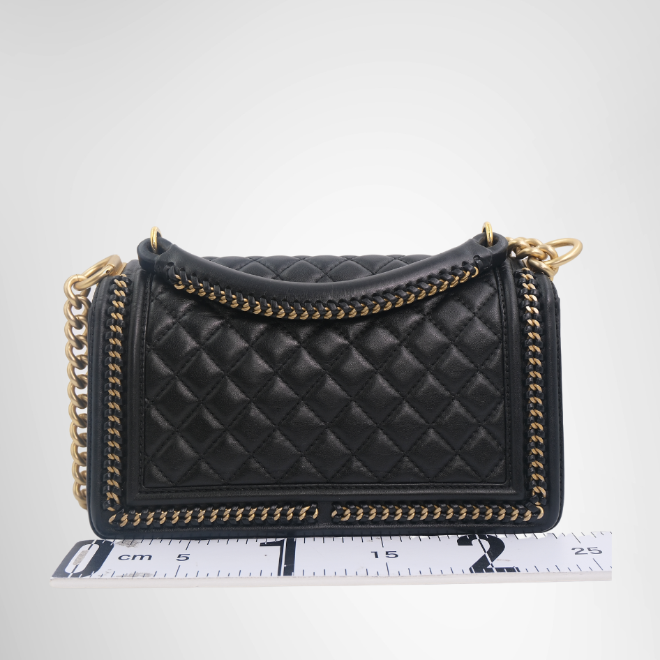 Chanel Preowned Luxury Boy Lambskin 2-Way Handbag in Black Back View