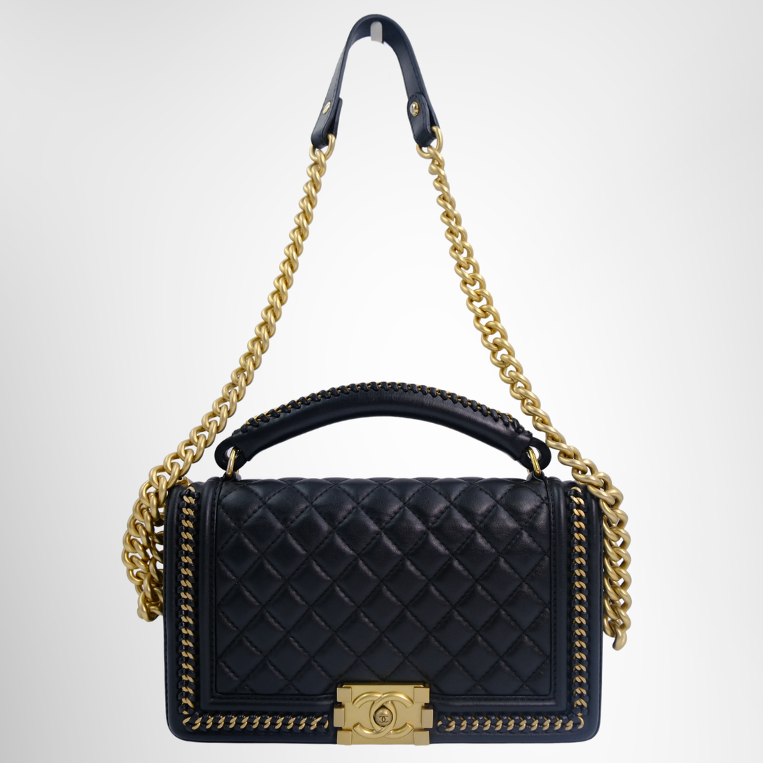 Chanel Preowned Luxury Boy Lambskin 2-Way Handbag in Black Front Page