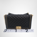 Chanel Preowned Luxury Boy Lambskin 2-Way Handbag in Black Front View