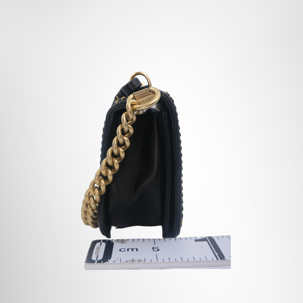 Chanel Preowned Luxury Boy Lambskin 2-Way Handbag in Black Side View