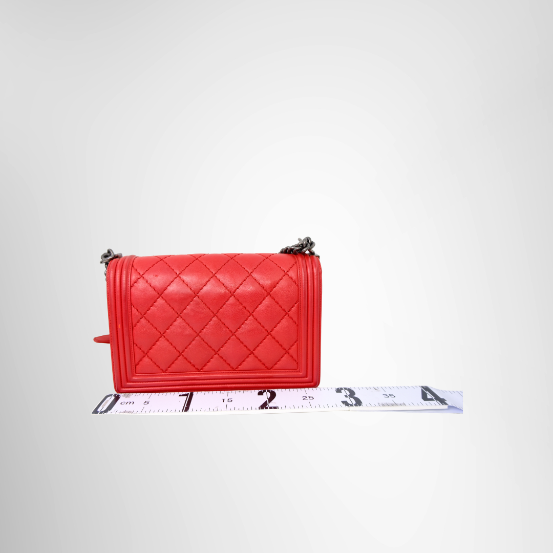 Chanel Preowned Luxury Boy Red Quilted Back View