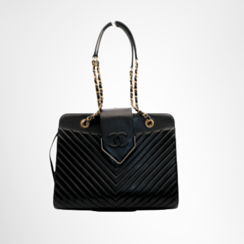 Chanel Preowned Luxury Chevron V-Stitch Chain Tote Bag Front Bag