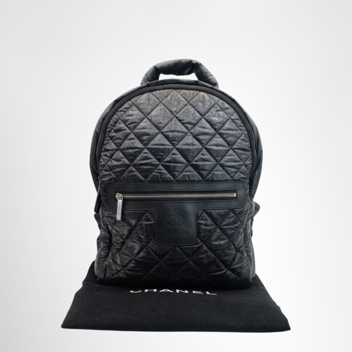 Chanel Preowned Luxury Coco Quilted Nylon Backpack With Dust Bag Front Page
