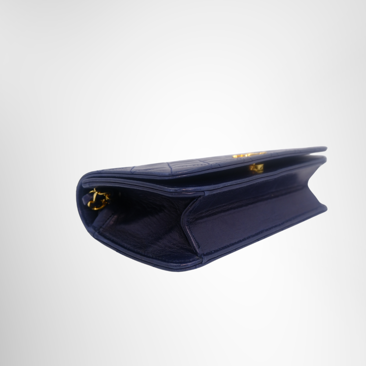 Chanel Preowned Luxury Matrasse Push Rock Chain Navy Lambskin Bag Bottom Side View2 - Antonio & Co.