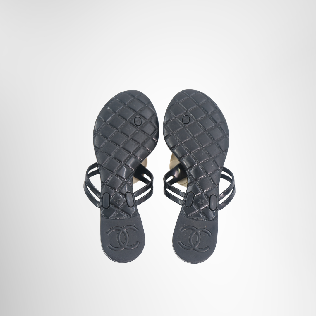 Chanel Preowned Luxury Rubber Camellia Sandals Bottom View