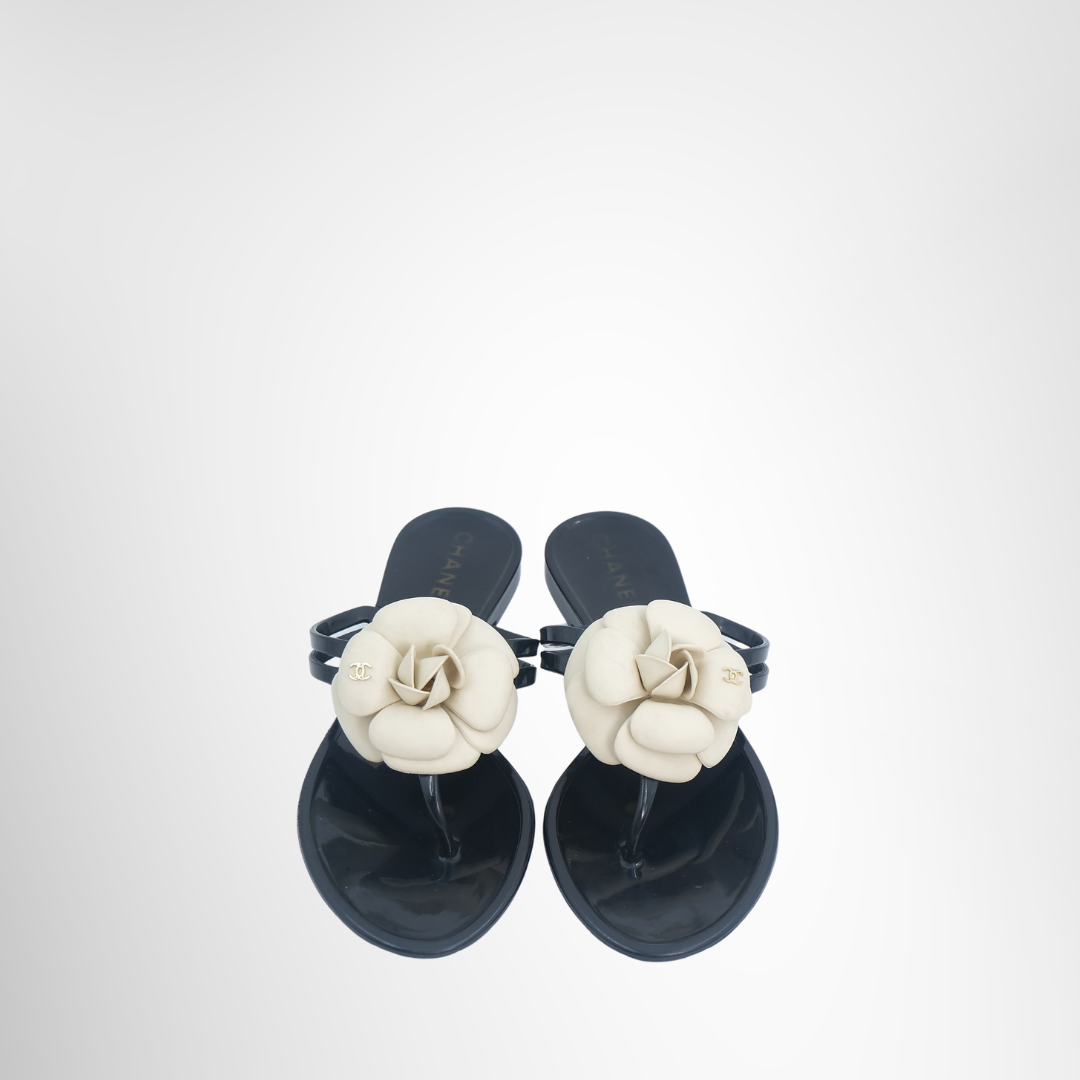 Chanel Preowned Luxury Rubber Camellia Sandals Front Page