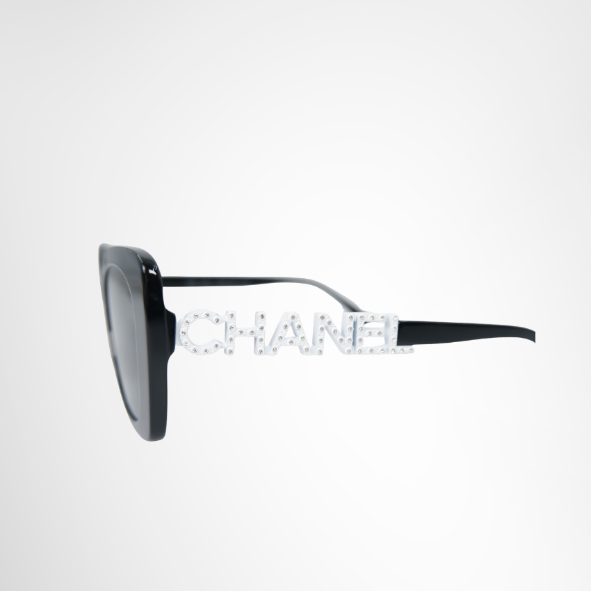 Chanel Preowned Luxury Square CH5422B with Black Acetate Frame Sunglasses Side View - Antonio & Co.