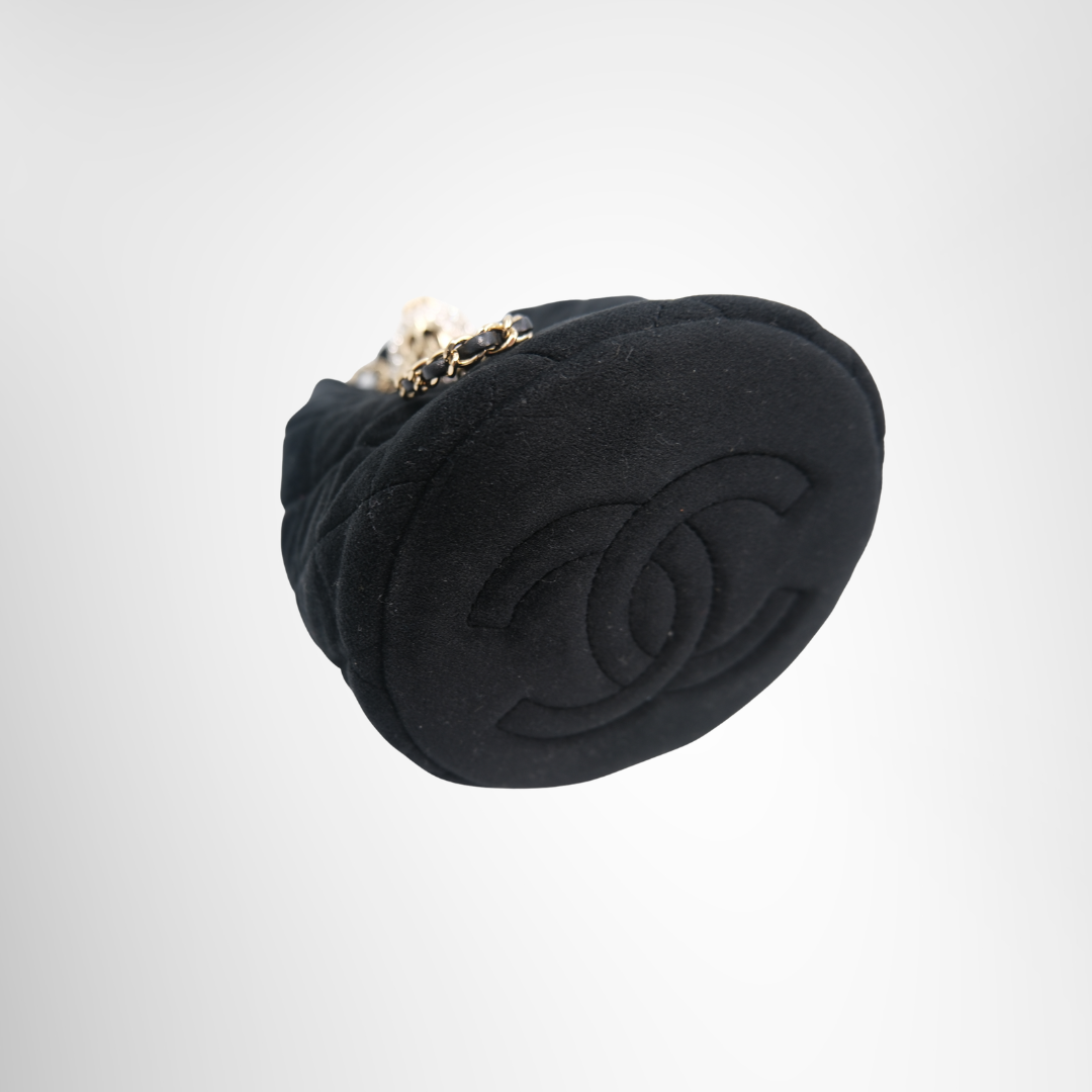Chanel Preowned Luxury Velvet Quilted Pearl Crush Drawstring Bag Bottom View 1