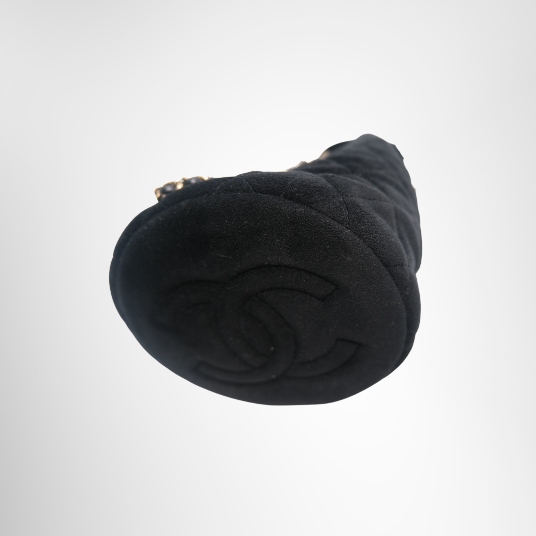 Chanel Preowned Luxury Velvet Quilted Pearl Crush Drawstring Bag Bottom View 2