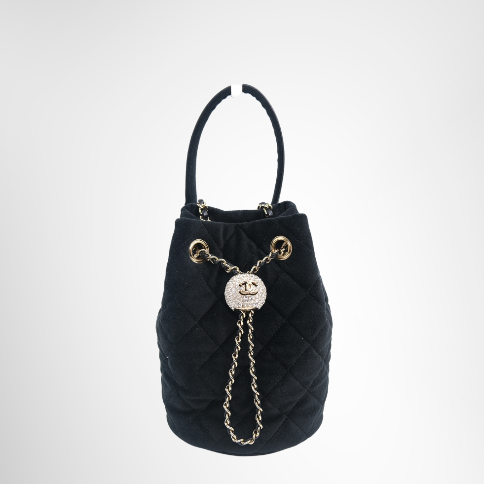 Chanel Preowned Luxury Velvet Quilted Pearl Crush Drawstring Bag Front Page