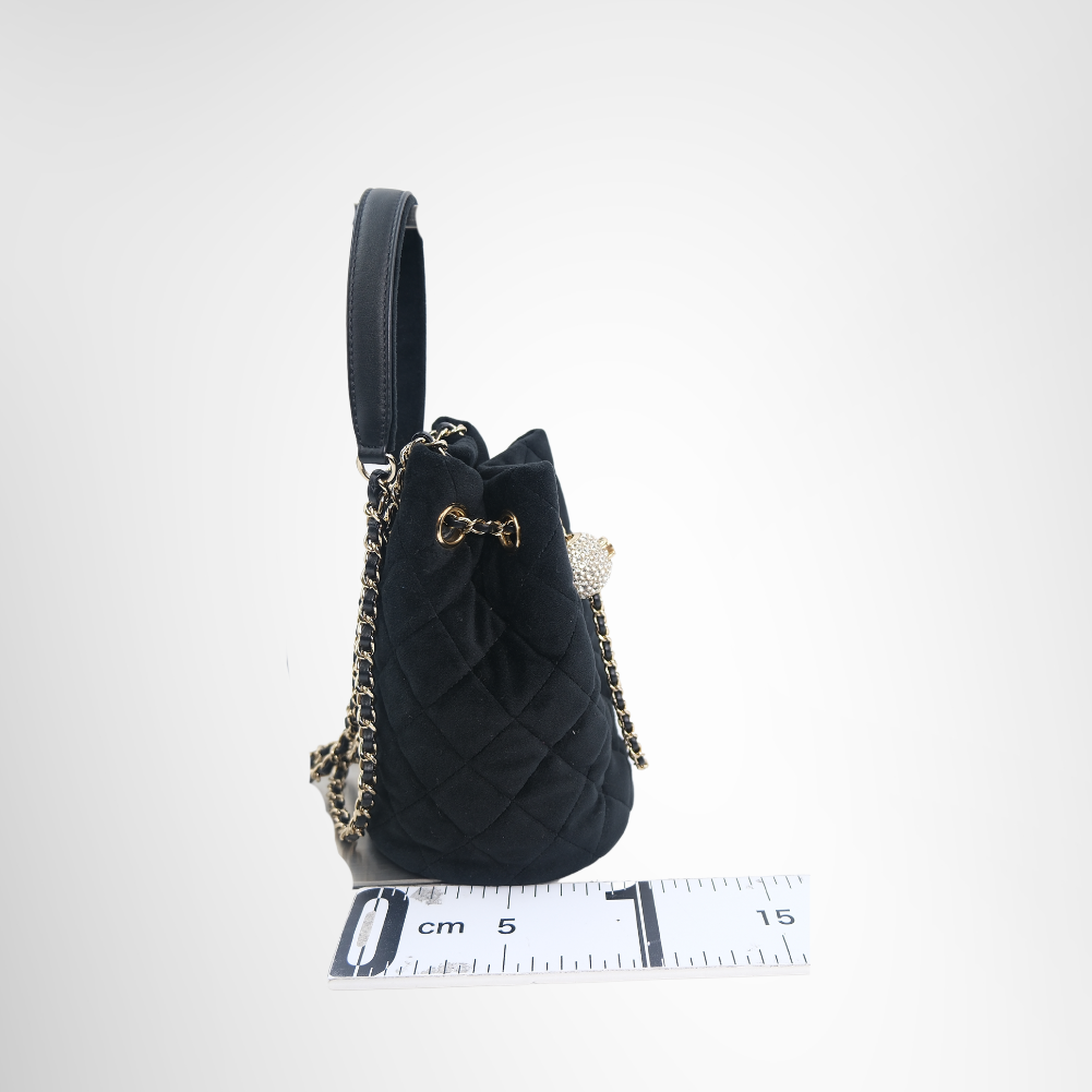 Chanel Preowned Luxury Velvet Quilted Pearl Crush Drawstring Bag Side View
