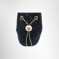 Chanel Preowned Luxury Velvet Quilted Pearl Crush Drawstring Bag Strap Close Up View