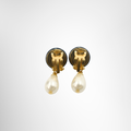 Chanel Preowned Luxury Vintage Black Enamel CC Dangling Faux Pearls Earrings Accessories Back View - Antonio & Co.