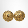 Chanel Preowned Luxury Vintage Gold Plated CC Round Earrings Accessories Front View - Antonio & Co.