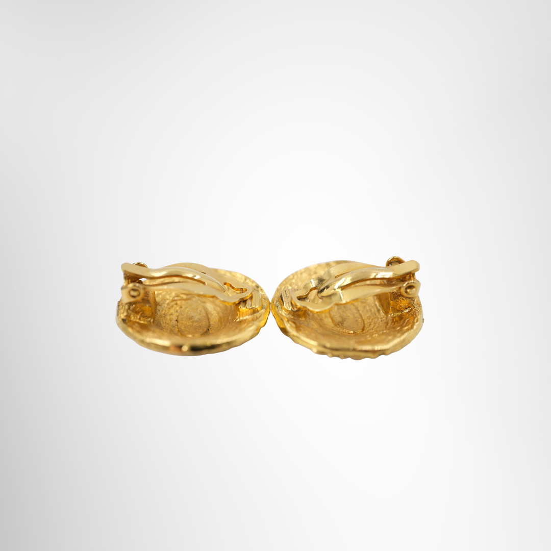 Chanel Preowned Luxury Vintage Gold Plated CC Round Earrings Accessories Side View - Antonio & Co.