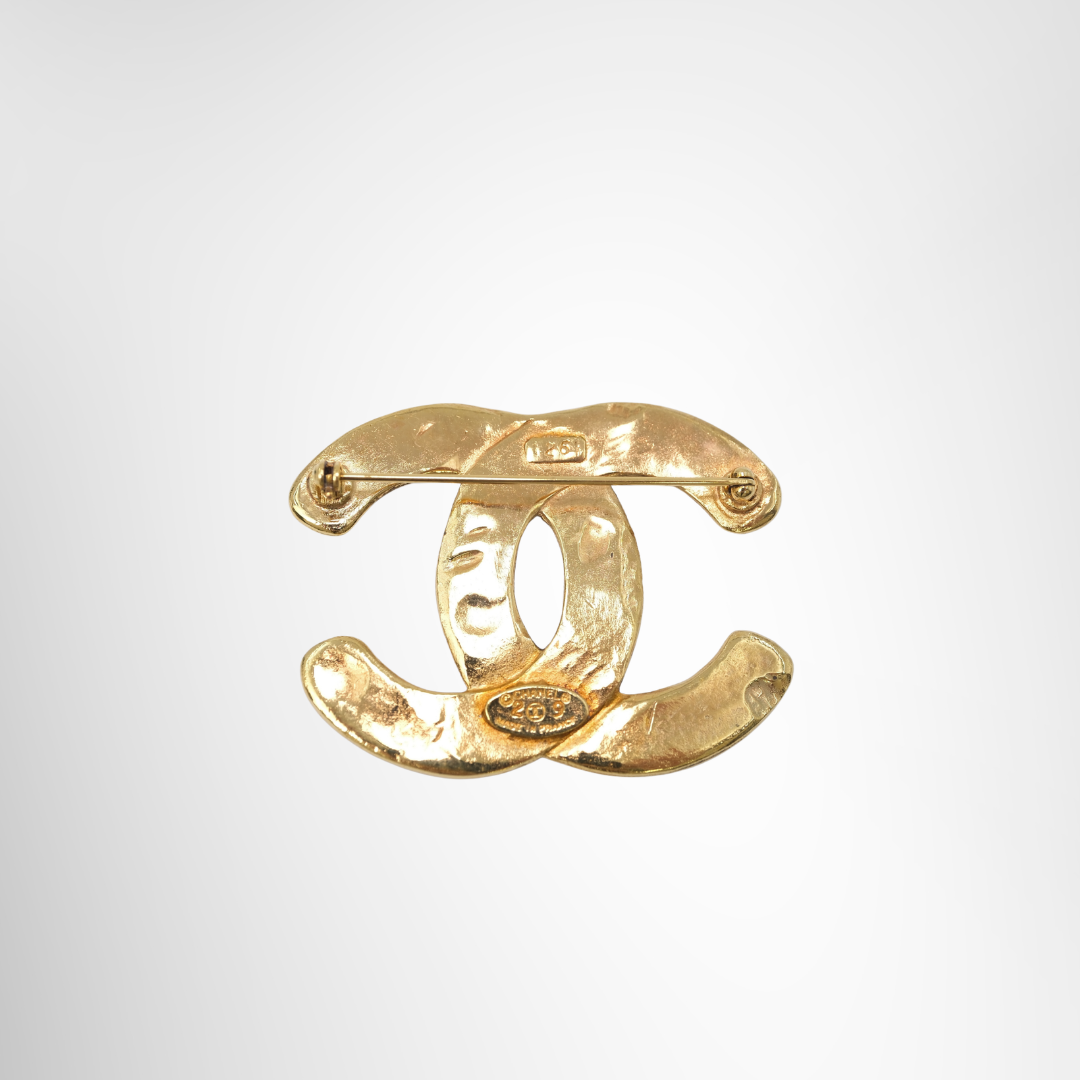 Chanel Preowned Luxury Woven Gold Plated CC Brooch Accessories Back View - Antonio & Co.