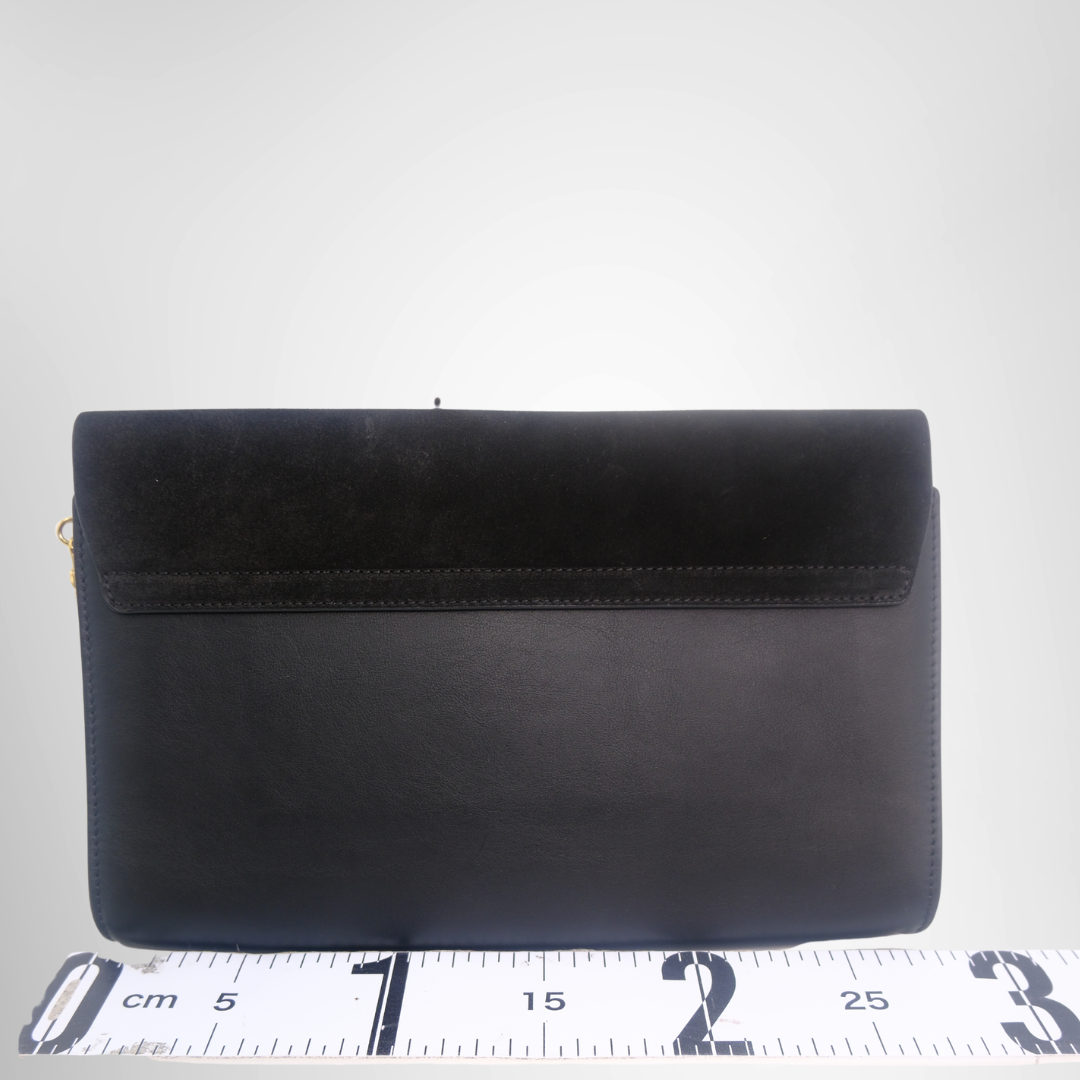 Suede Calfskin Faye Clutch Black