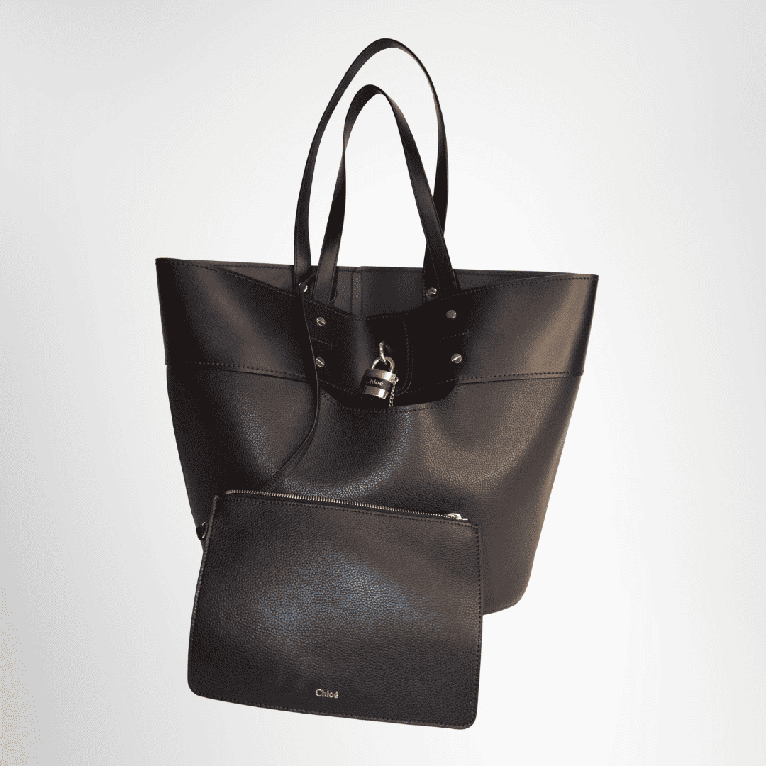 Chloe Preowned Luxury  Aby Medium Leather Tote Front View With Pouch