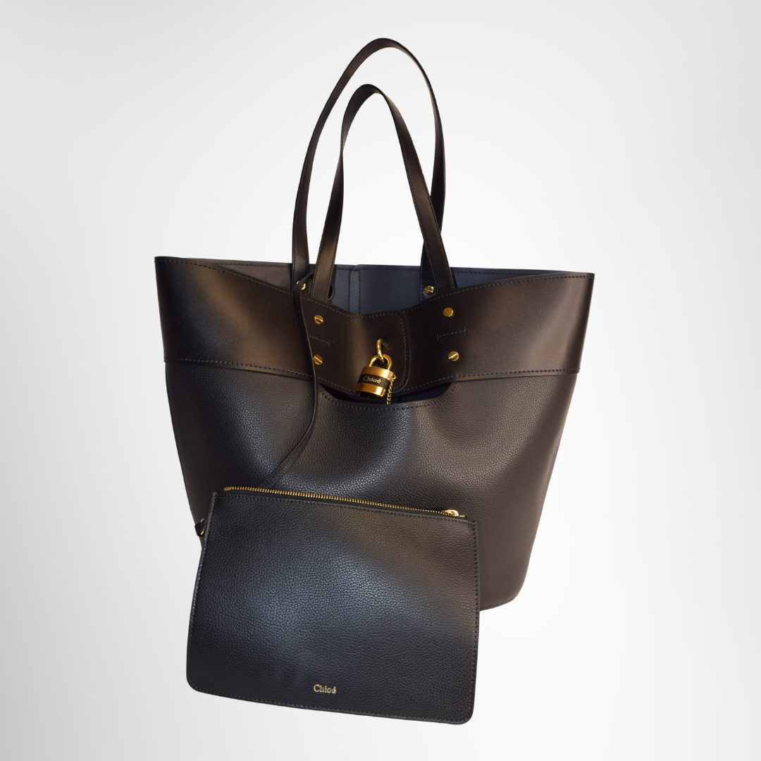 Chloe Preowned Luxury  Aby Medium Leather Tote Front View With Pouch