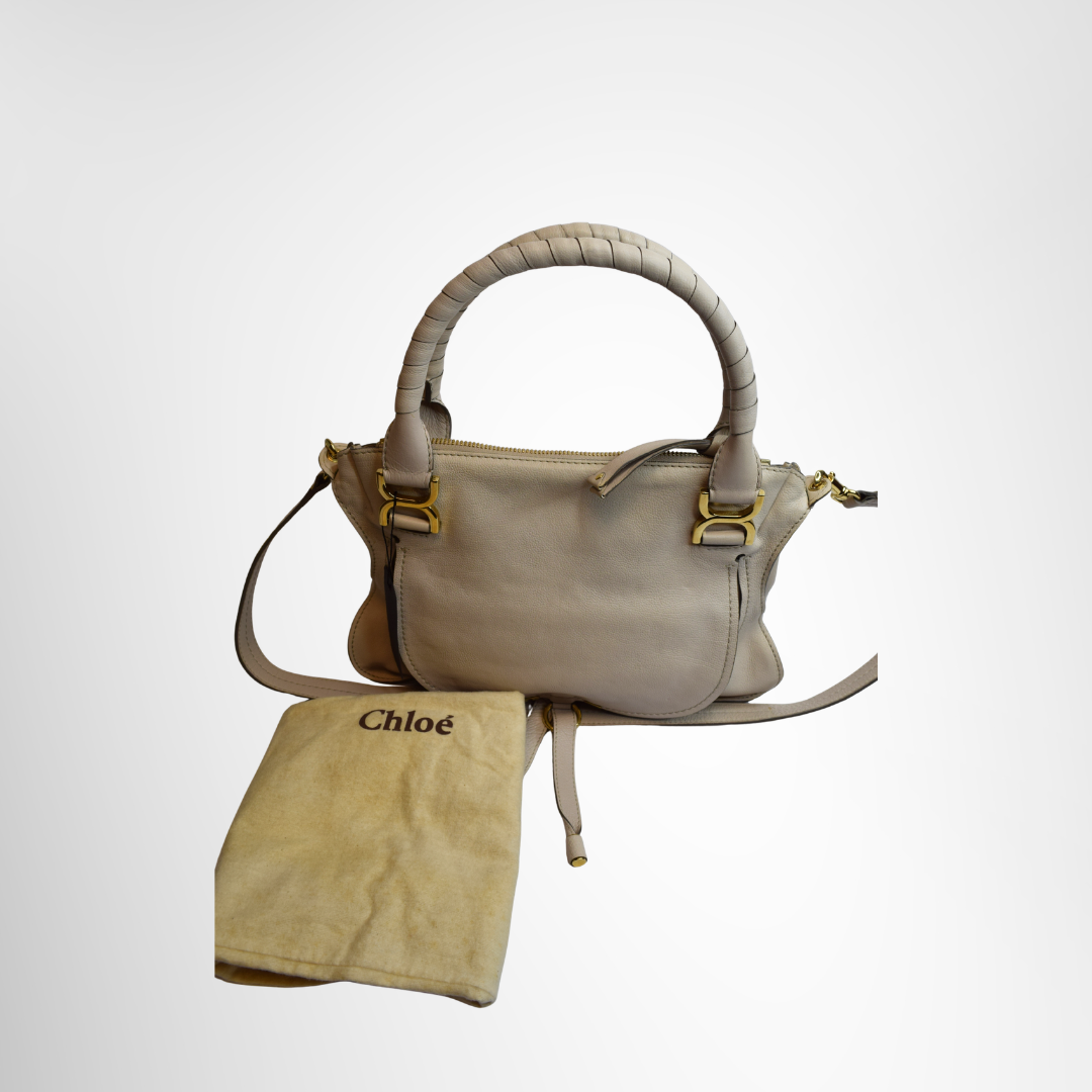 Chloe Preowned Luxury Marcie Double Carry Satchel Front View With Dust Bag